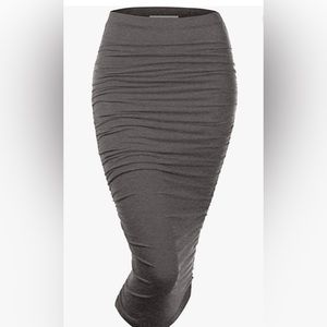 Fitted Ruched Long Pencil Skirt